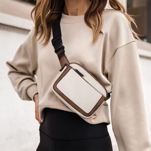 Women's belt bag beige brown crossbody waist bag for everyday use