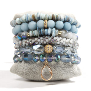 Women's Beaded Bracelet - Natural stones, glass, and zircon - Blue