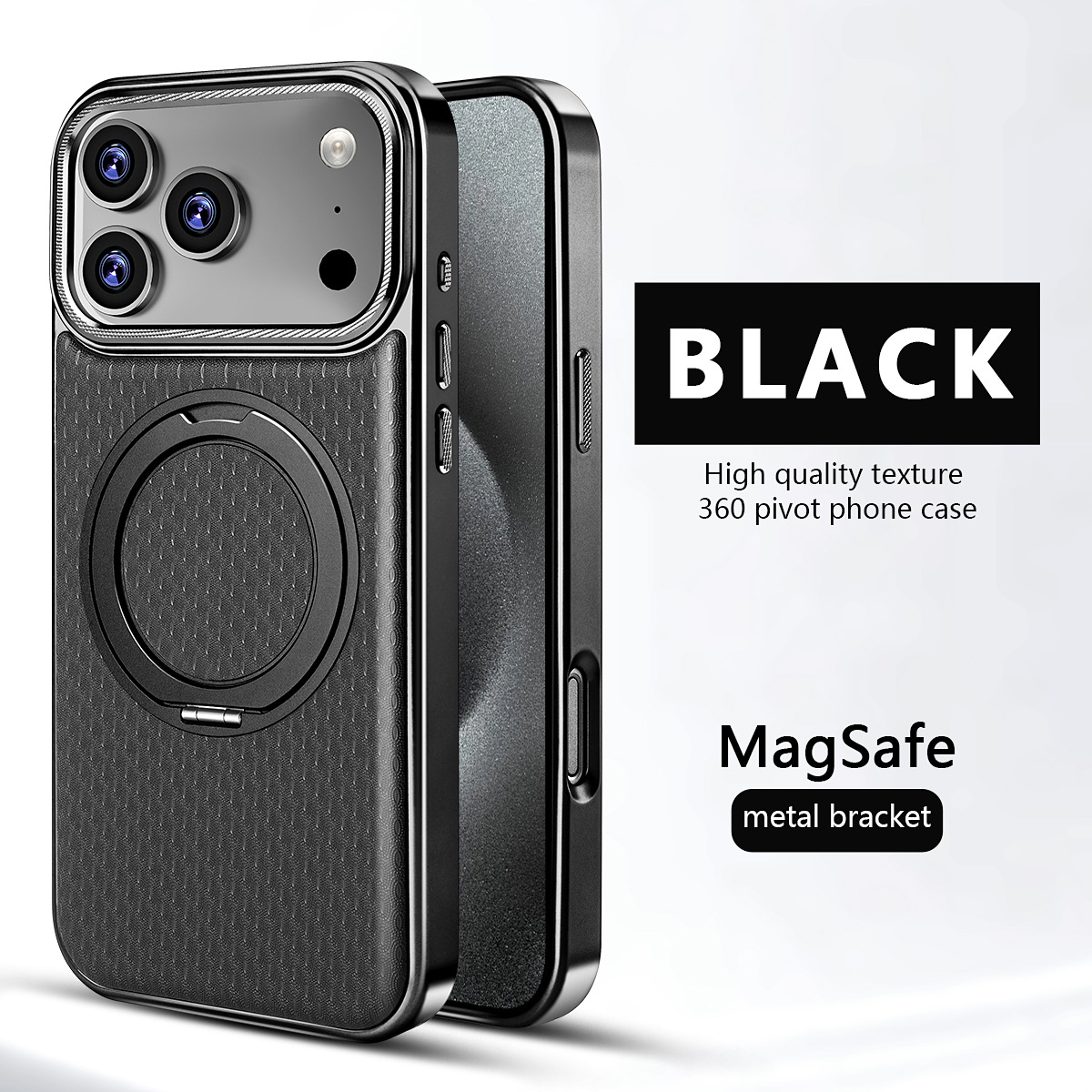 MagSafe iPhone Case with Stand – Slim & Minimal MagSafe Leather iPhone Case with Stand – Black