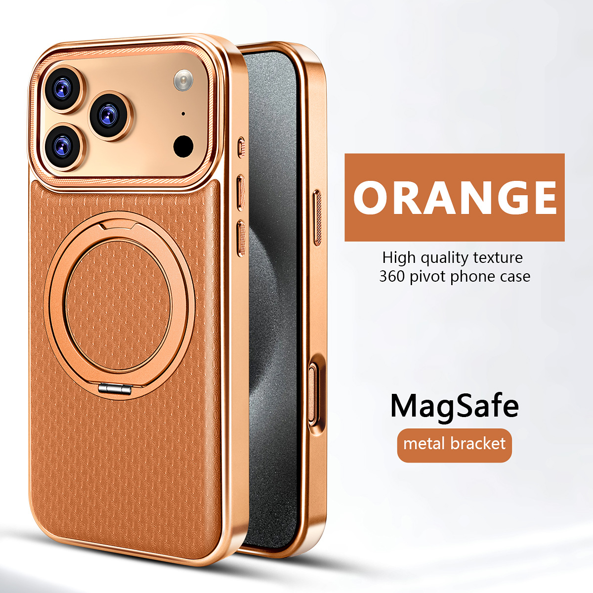 MagSafe iPhone Case with Stand – Slim & Minimal MagSafe Leather iPhone Case with Stand – Orange